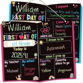 First Day Last Day of School Chalkboard Signs for Kids, 13" x 11" Double Sided Back to School Board for Boys & Girls First Last Day of School Kindergarten Preschool Decorations Supplies, Photo Props