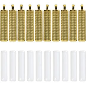 10pcs 10pcs 50x10mm مستطيل الفراغات الفراغات قلادة مع 10pcs قباب كابوشون الزجاجية لأقراط القلادة مفتاح سلسلة DIY المجوهرات صنع المجوهرات