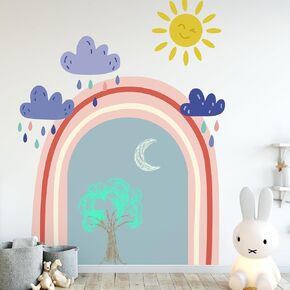Magnetic Chalkboard Wall Peel and Stick Exclusive Rainbow and Cloud Wallpaper 54" Wx70 H Roll Magnetic Arch Chalkboard for Wall Self Adhesive Wall Sticker for Office School Playroom Bedroom, Blue