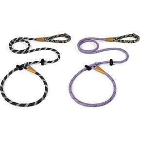 lynxking Dog Leash1/2in x 6ft Slip Lead Reflective Black and Light Purple, 2 Pack