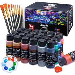 Acrylic Paint Set - 24 Colors Acrylic Paint Sets for Adults Perfect for Canvas Painting Ceramic Shuttle And Wood Apple Barrel Ideal for Adults Kids and Artists