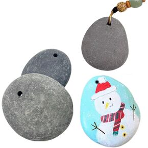 10PCS Drilled Small Flat River Rocks for Painting, 1.5"-2.0" Craft Rocks for Painting, Plain Pebbles Art, River Rock Pendants,DIY Rocks