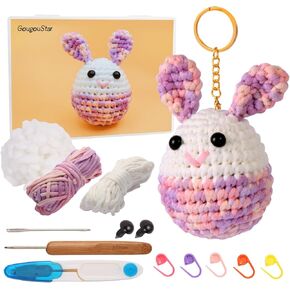 مجموعة كروشيه Gougoustar للمبتدئين - مجموعات الكروشيه Amigurumi Animal Bunny - مجموعة Knitting Kit مع دروس فيديو خطوة بخطوة وملحقات الكروشيه - مجموعة الكروشيه المبتدئين للبالغين والأطفال