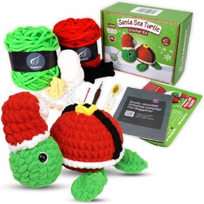 Needzo Christmas Crochet Kit Barge Santa Sea Turtle ، كل شيء مدرج ، دروس فيديو خطوة بخطوة ، مستلزمات حياكة DIY