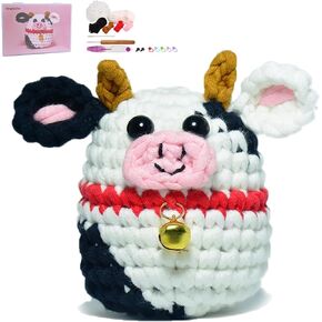 GougouStar Crochet Kit for Beginners - Amigurumi Animal Cow Crochet Kits - Knitting Kit with Step-by-Step Video Tutorials and Crochet Accessories - Beginner Crochet Kit for Adults, Kids, and Starters