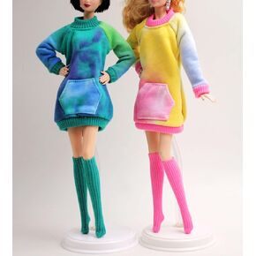 Handmade Corlorful Casual Doll Clothes Sport Sweatshirt Dress with Stocking Set Fit for 12" Regular & Curvy Doll & Doll's not Included
