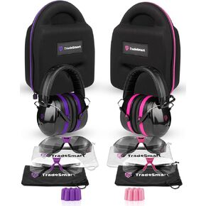 TRADESMART “Him & Her" Gun Range Kits - NRR 28 Shooting Ear Muffs, Gun Safety Glasses, NRR 33 Earplugs, Carry Case