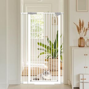 51.18" Extra Tall Pet Cat Gate for Doorway 29.5"-48.4" Wide Auto Close Tall Dog Gate No Drilling Pressure Mounted for Hallway Kitchen,White
