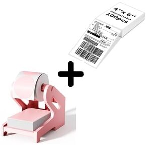 Pink Label Holder, with 4" x 6" Fan-Fold Direct Thermal Labels, 100 Labels Per Stack