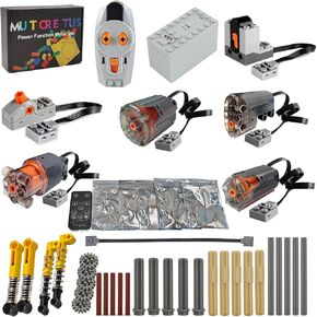 44PCS Power Function Motor Set, New Lighting Groups by Remote Control&Battery Pack Motors Kit for Lego Technic Sets, Electric Functions Rack Gears for Kid&Adult, Black Furious Upgraded