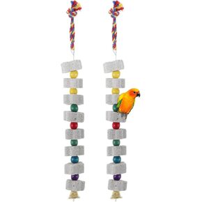 2 PCS ألعاب مضغ الطيور ، منقار الببغاء طحن أحجار الكالسيوم مع أجراس ، ألعاب الطيور ، إكسسوارات قفص الطيور ، ألعاب القفص لببغاء الببغاء
