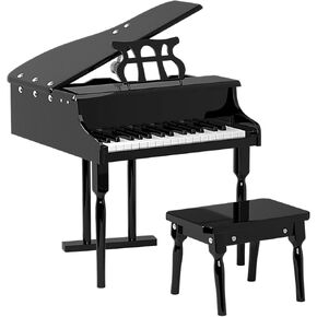 HONEY JOY Classical Kids Piano, 30-Key Mini Grand Piano with Music Stand and Bench, Wooden Musical Instrument Toy w/Lid & Music Rack, Gift for Boys Girls Ages 3+ (3 Straight Leg-Black)