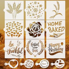 13 PCS Cookie Stencil ، Stusan Artisan Bread Stencil for Sourdough 5 × 5 بوصة ، وأرصاد عيد ميلاد سعيد للطلاء على الخشب ، قوالب القهوة أدوات العفن DIY.
