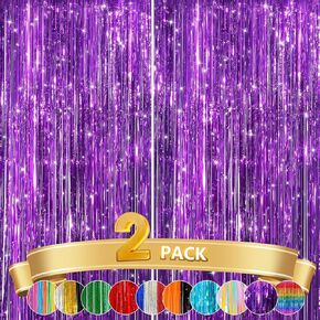 GCB 2PACK أسود بهرج بهرج الستائر الهامش ، خلفية ستارة رقائق سوداء ، مقصورة الصور لزفاف عيد ميلاد الطفل البكالوريوس احتفال عيد الميلاد الحفلات.
