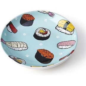 Petrageous 17016 Sushi Time Stoneware Shearware-Gasher-Gasher-Gasher and Dog Saucer 2.5-ong 5 ins-inch 1-inch 1-inch للكلاب الصغيرة والقطط أو القطط ، الأزرق