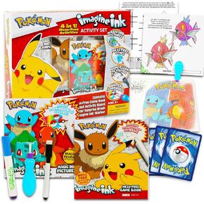 Pokemon Imagine Ink 4-in-1 Set-Bundle تشمل Pokemon Imagine Ink مع كتب التلوين والملصقات والألعاب والألغاز والرسم والمزيد | أنشطة البوكيمون للبنين والبنات والأطفال