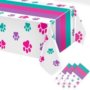 Newwiee 3 PCS PUPPY PAW PRINT TABLESLOTH البلاستيك يمكن التخلص منه ملونة تغطية الجدول الكلب قطعة قماش PAW PRINT PISTER