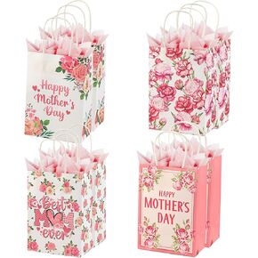 Colodeol 4 Pcs 10.8" Mother's Day Gift Bags with Tissue Paper，Medium Large Mothers Day Bag with Handles Floral Mothers Paper Treat Candy bags Bulk for Mom Grandma Wife Women