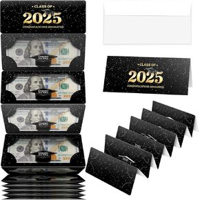 Linelglobal 2025 حامل أموال التخرج من أجل مظروف الهدايا النقدية مع بطاقة Wish for High School College Grad - تصميم الأسود والذهب