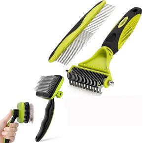 حزمة أداة الاستمالة للحيوانات الأليفة: فرشاة Slicker ذاتية التنظيف + Undercoat Rake + Comb