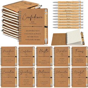 TECUNITE 10 SETS Inspirational Spiral Notebooks Pensivational Pens Bulk Employ Ederize Higdts Notepads Journals Bamboo Pen شكرًا لك هدية للممرضة معلم العمل.