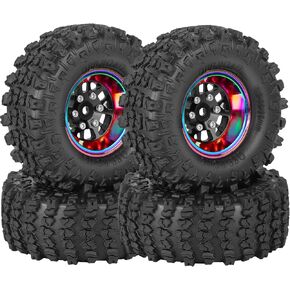 RC 1.3 "عجلات Beadlock والإطارات لـ RC Crawler 1/18 TRX4M ، 1/24 SCX24 ، Aluminium Aluminium 1.3 Beadlock Wheels RC 1.3 Rims W/1.3 RC TIRES TIRES LOCK LACKY RUPBER ، 4pcs ، Titanium