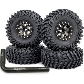 Hobbysoul 64mm ناعم لزج 1.0 إطارات و 1.0 عجلات Beadlock العجلات النحاسية ، -1.5 مم و -5.5 مم إزاحة سلبية 1.0 عجلات وإطارات ل RC Mud Crawler جميع التضاريس 1/18 TRX4M 1/24 SCX24
