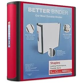 Staples 3 بوصة 3 حلقات Binder ، أحمر ، 2/حزمة (ST55893-CCVS)