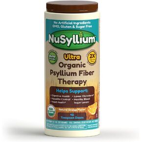 Nusyllium Ultra Sugar Free Keto-Friendly USDA Organic Psyllium Fiber Powder, Daily Fiber Supplement Promotes Digestive Health*, Natural Orange, 42 Servings
