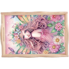 صينية فن الماس 5D مع مقبض للبالغين DIY Diamond Art Plate Kits Beautiful Sady Picture Diamond Art Painting لوحة عشاء لقهوة غرفة المعيشة المنظمات المنظمات العائلية ، SGP8002 SGP8002