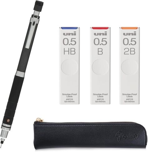 KURU TOGA Roulette Model 0.5mm Silver Body + HB/B/2B Refills, Original Black Slim Pen case in Kuwait