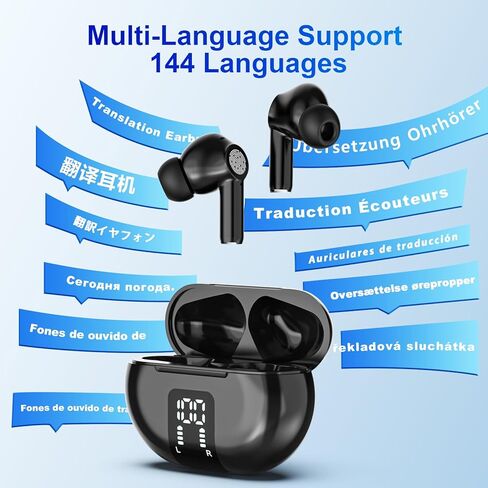 AI Language Translation Earbuds Translator in Real Time 0.5S,Two-Way Bluetooth Translator Device with APP for 144+ Languages Translation Packs,Spanish English Translation Headphone,M10 (Black) in Kuwait