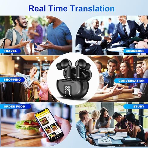 AI Language Translation Earbuds Translator in Real Time 0.5S,Two-Way Bluetooth Translator Device with APP for 144+ Languages Translation Packs,Spanish English Translation Headphone,M10 (Black) in Kuwait