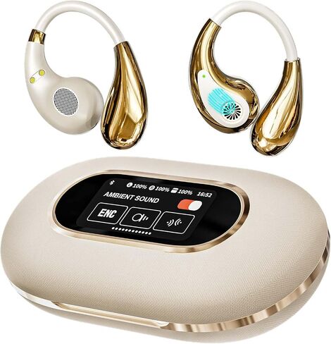 Language Translation Earbuds with Display, 3-in-1 AI Translator Earbuds, Real Time 144 Language Translator Earbuds for iOS and Android, Suitable for Business Travel Study (Beige) in Saudi Arabia