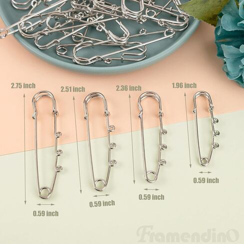 Framendino ، 48 Pack Safety Pins Brooch 4 أحجام معدنية دبوس ثقيلة مع 3 حلقات لحرف DIY خياطة البطانيات ألوان in Saudi Arabia