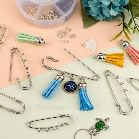 Framendino ، 48 Pack Safety Pins Brooch 4 أحجام معدنية دبوس ثقيلة مع 3 حلقات لحرف DIY خياطة البطانيات ألوان in Saudi Arabia