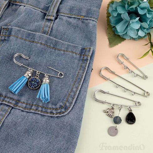 Framendino ، 48 Pack Safety Pins Brooch 4 أحجام معدنية دبوس ثقيلة مع 3 حلقات لحرف DIY خياطة البطانيات ألوان in Saudi Arabia