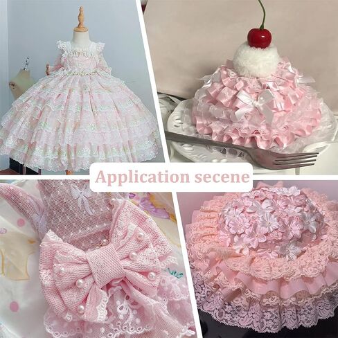 PH PandaHall 10 Yards Pink Ruffle Lace Ribbon Trim Pleated Lace Fabric Trim, Double Layer Gathered Ruffle Trim Embroidered Sewing for Crafts Costume Pillowcase Embellishments, 2.4inch Wide in Saudi Arabia