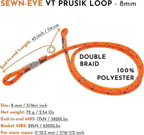 8mm (5/16") Prusik Swen Eye-to-Eye Pre-Sewn 30 inch / 45 inch in Kuwait