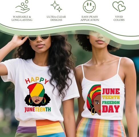 عمليات نقل DTF Juneteenth جاهزة للضغط - 30 ورقة نساء سوداء الحديد على نقل القمصان السوداء التاريخ الحديد على تصميم الفينيل من أجل جونيتيست حزب السترة السترة القبعة كيس ديي. in Saudi Arabia