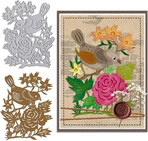 Spring Bird Metal Cutting Dies for Card Making, Leaf Flower Frame Die Cuts Holly Pine Bird Background Dies Stencils Embossing Template for Craft Scrapbooking DIY Photo Album Decorations in Saudi Arabia