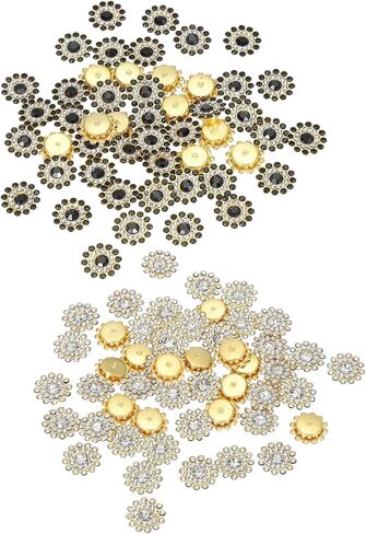 PATIKIL 100 Pcs Sew on Rhinestones Crystals 14mm, 3 Layers Sewing Flower Claw Rhinestones Glass Gems Metal Base for Craft Dress Clothes Belt Decoration, Multicolor in Kuwait