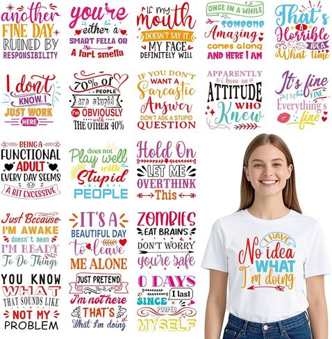 نقل DTF جاهز للضغط - 20pcs تصميم الأكمام التحفيزية الحديد عند النقل ، حديد التأكيد الإيجابي على بقع الشارات للقمصان ، مما يشجع على نقل الحرارة للملابس هوديز DIY in Kuwait