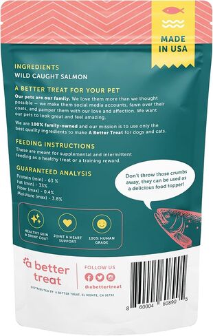 A Better Treat – Freeze Dried Salmon Dog Treats, Wild Caught, Single Ingredient | Natural High Value | Gluten Free, Grain Free, High Protein, Diabetic Friendly | Natural Fish Oil | Made in The USA in Kuwait