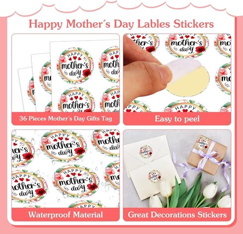 WhatSign 36Pcs Happy Mothers Day Labels Stickers 1.5" Floral Mothers Day Gift Tags Stickers Mothers Day Presents Labels Stickers for Envelope Seal Cards Boxes Gift Wrap Party Favors Decorations in Saudi Arabia