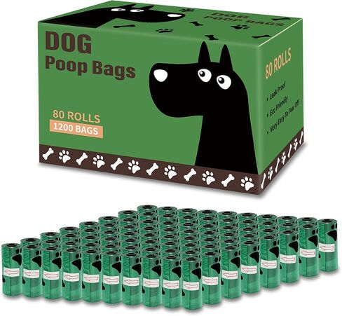 Dog Poop Bags, 1200 Count Heavy Duty Waste Bags for Dog, Doggy Poop Bags for Outdoor Walk | Leak-proof | Sturdy | Easy Open | Scented (Deep Green, 1200 Count (80 Roll)) in Saudi Arabia