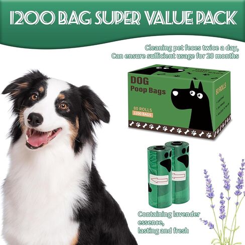 Dog Poop Bags, 1200 Count Heavy Duty Waste Bags for Dog, Doggy Poop Bags for Outdoor Walk | Leak-proof | Sturdy | Easy Open | Scented (Deep Green, 1200 Count (80 Roll)) in Saudi Arabia