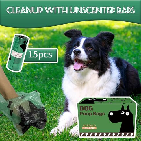 Dog Poop Bags, 1200 Count Heavy Duty Waste Bags for Dog, Doggy Poop Bags for Outdoor Walk | Leak-proof | Sturdy | Easy Open | Scented (Deep Green, 1200 Count (80 Roll)) in Saudi Arabia