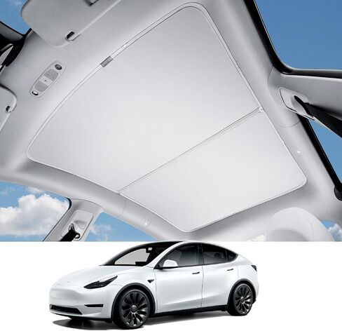 Non-Sag Glass Roof Sunshade with Storage Bag Designed for Tesla Model 3, Foldable Sunroof Shade with Heat Insulation Cover for 2021-2023 Model 3, Glass Roof Sunshade (Gray) in Saudi Arabia