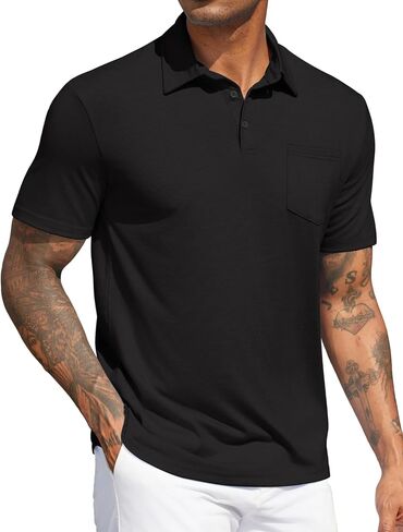 COOFANDY Mens Polo Shirts Short Sleeve Casual Golf Shirt Basic Solid Color Collared T-Shirt Stylish Summer Polo T Shirt in Saudi Arabia
